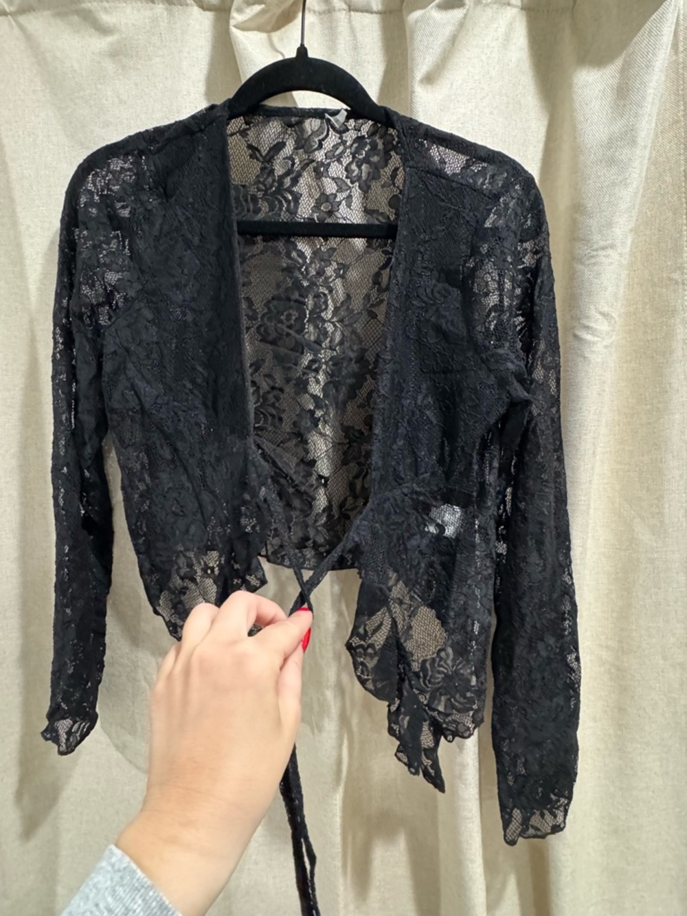 Black Lace Tie-Front Shrug